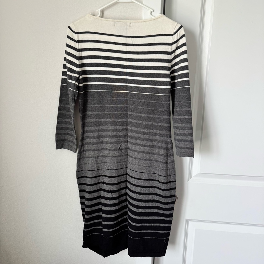 Lauren Ralph Lauren Gray Striped Sweater Dress Size Medium Gray Black White Fall - Picture 9 of 12